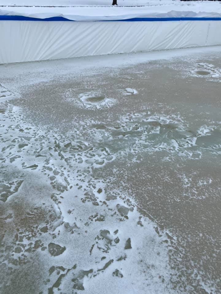 We had someone over night try to get on the ice rink. The red sign  is up meanin...